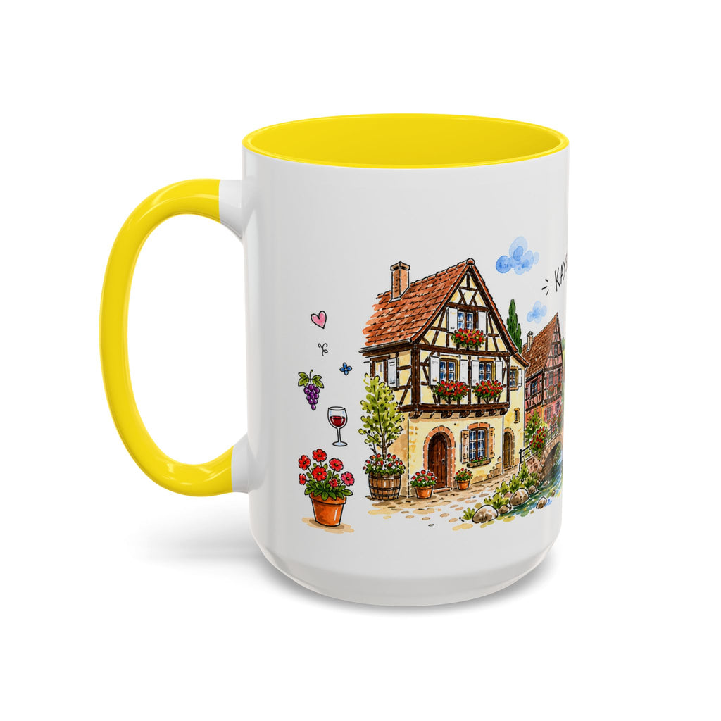 Kaysersberg Illustrated Travel Mug | France Souvenir Accent Coffee Mug | 11oz 15oz Ceramic Cup