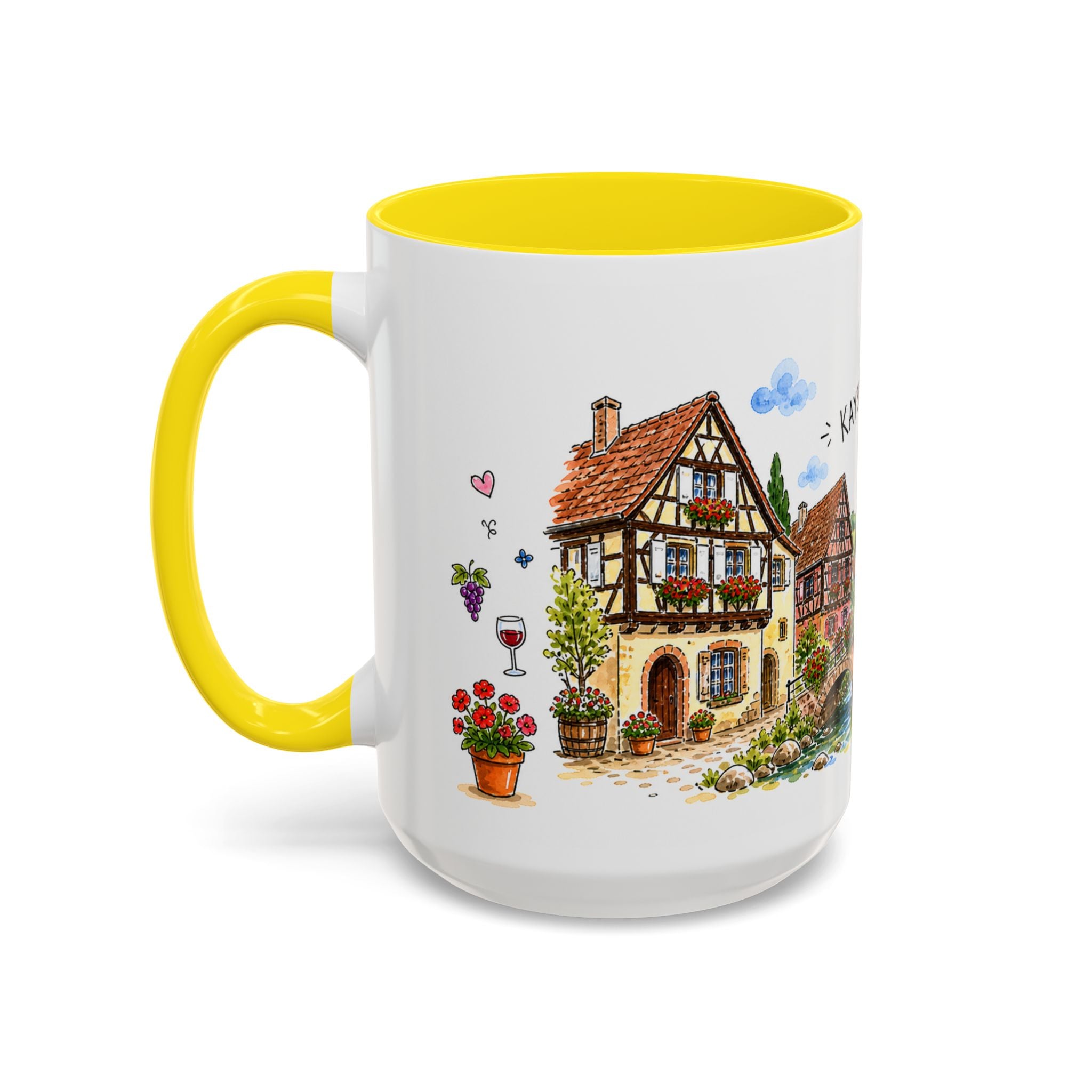 Kaysersberg Illustrated Travel Mug | France Souvenir Accent Coffee Mug | 11oz 15oz Ceramic Cup