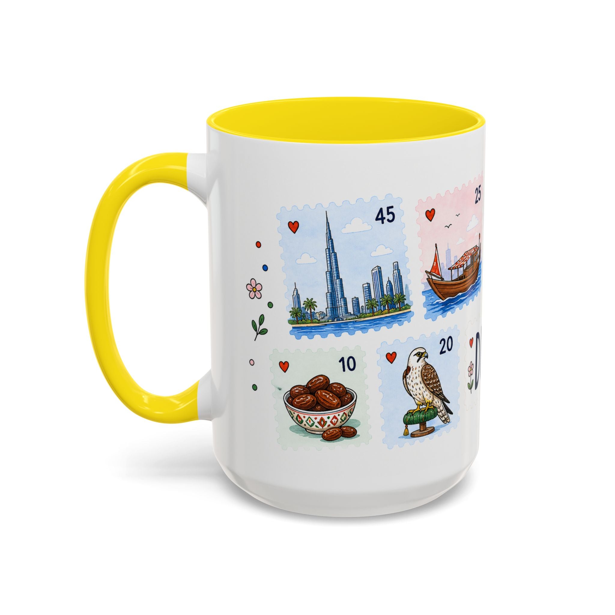 Dubai Coffee Mug | Postage Stamp Collage Mug | Travel Souvenir Accent Cup 11oz 15oz