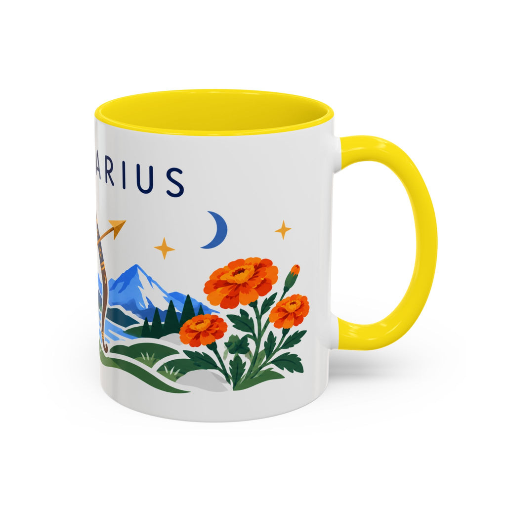 Sagittarius Zodiac Coffee Mug | Bow and Arrow Design | Astrology Birthday Gift | 11 oz 15 oz Ceramic Accent Mug