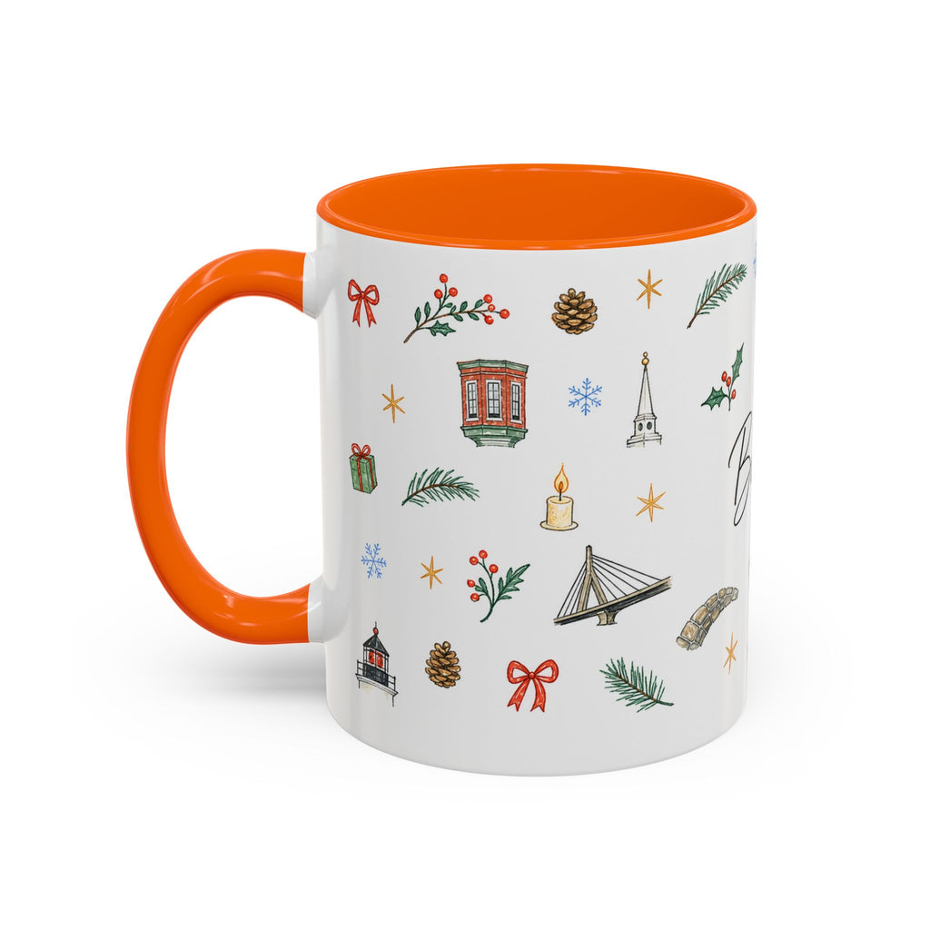 Boston Christmas Mug | Watercolor Travel Souvenir | Holiday Gift | Accent Ceramic Coffee Cup 11oz 15oz