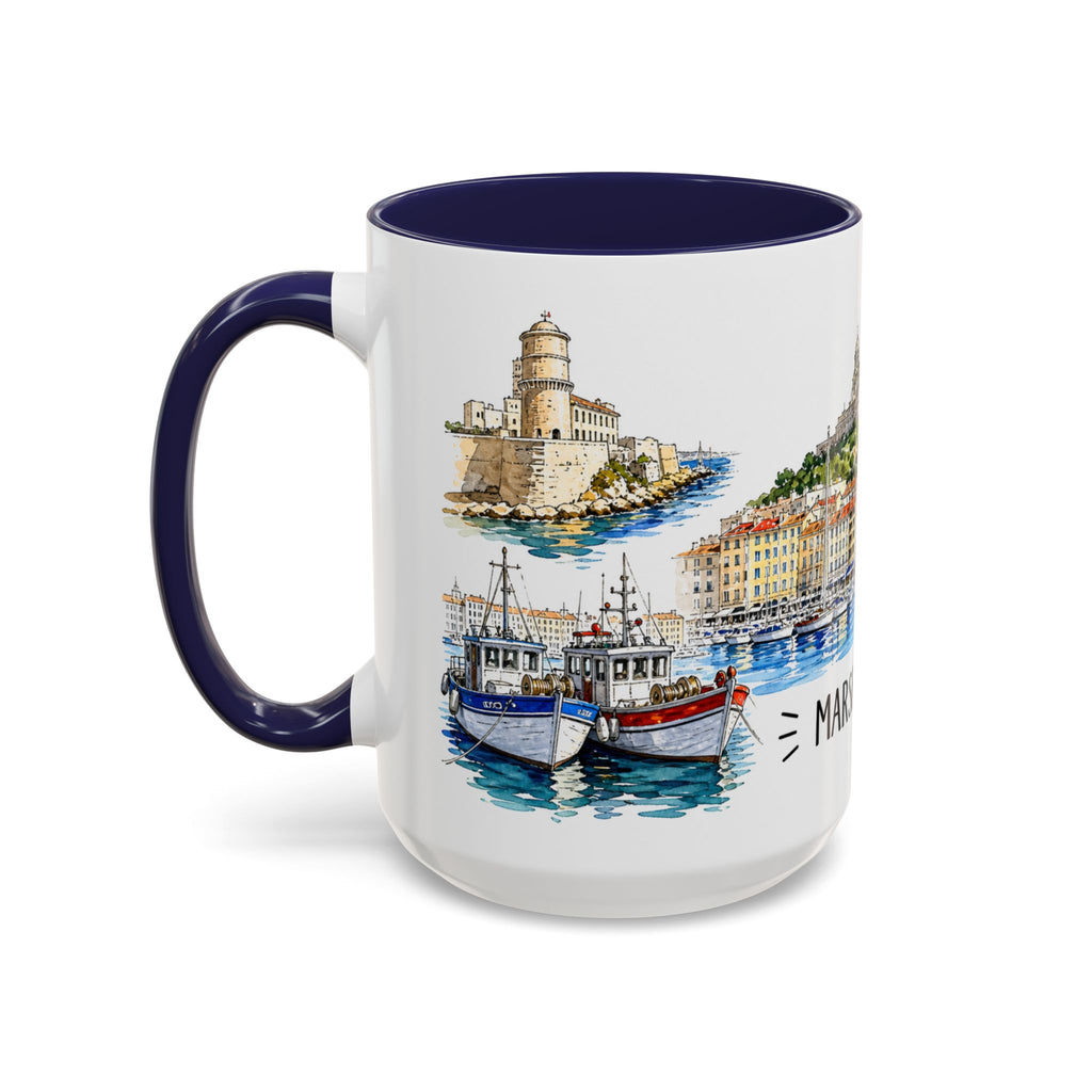 Marseille Illustrated Travel Mug | City Souvenir Accent Coffee Mug | 11oz 15oz Ceramic Cup