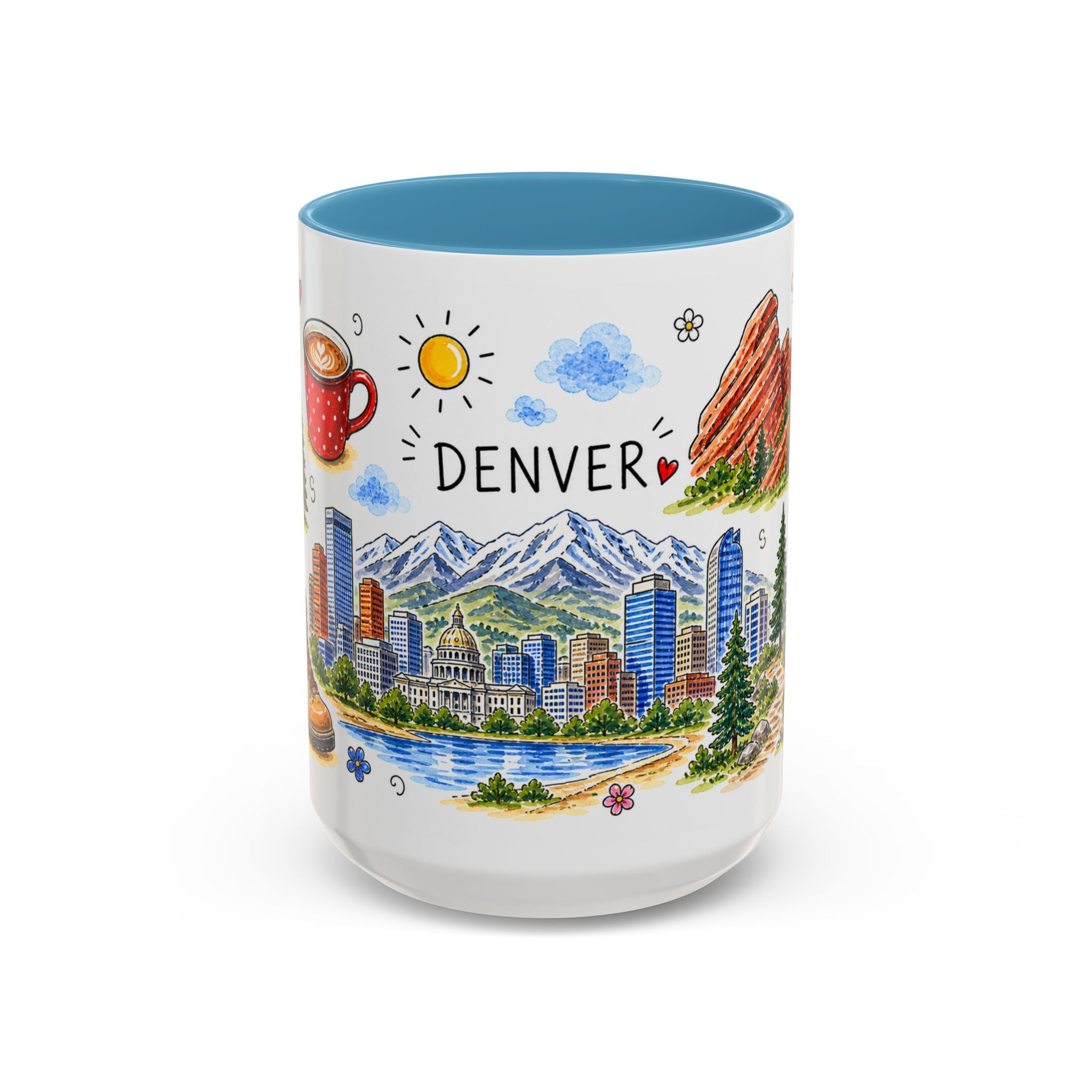 Denver Illustrated Travel Mug | City Souvenir Accent Coffee Mug | 11oz 15oz Ceramic Cup