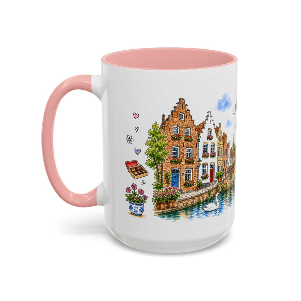 Bruges Illustrated Travel Mug | Belgium Souvenir Accent Coffee Mug | 11oz 15oz Ceramic Cup