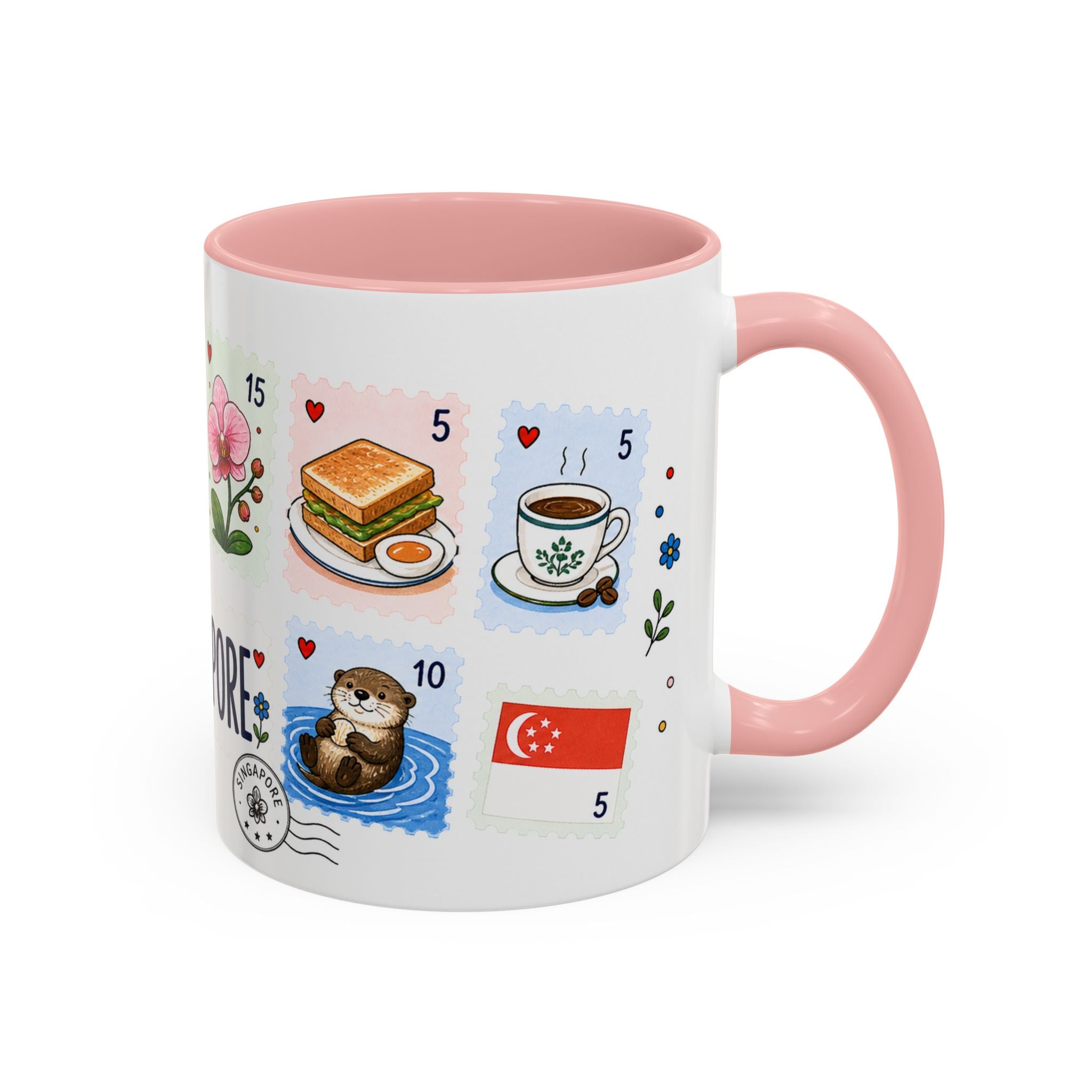 Singapore Coffee Mug | Postage Stamp Collage Mug | Travel Souvenir Accent Cup 11oz 15oz