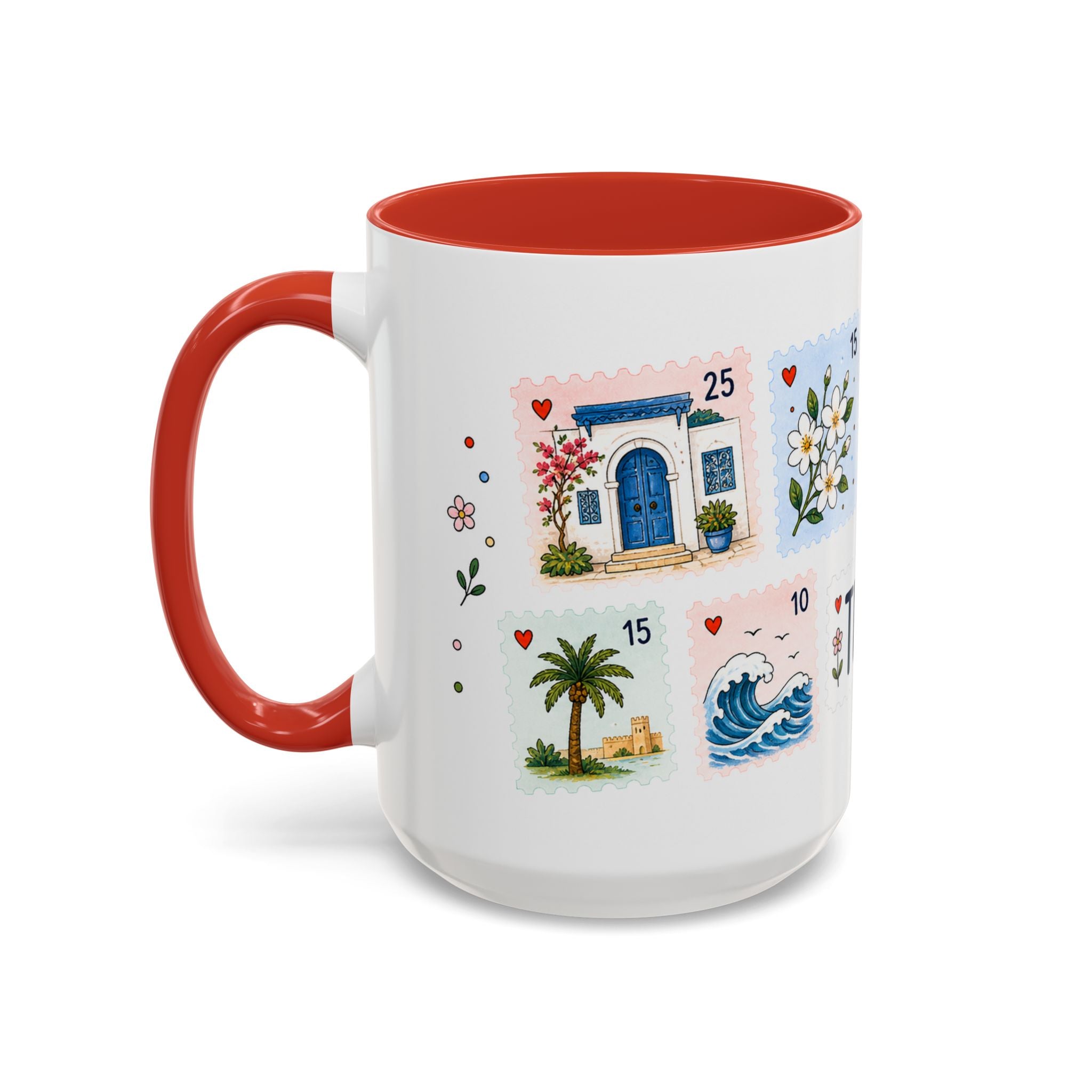 Tunis Coffee Mug | Postage Stamp Collage Mug | Travel Souvenir Accent Cup 11oz 15oz