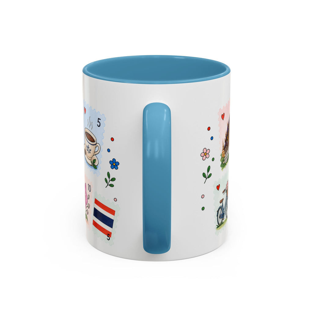 Chiang Mai Coffee Mug | Postage Stamp Collage Mug | Travel Souvenir Accent Cup 11oz 15oz