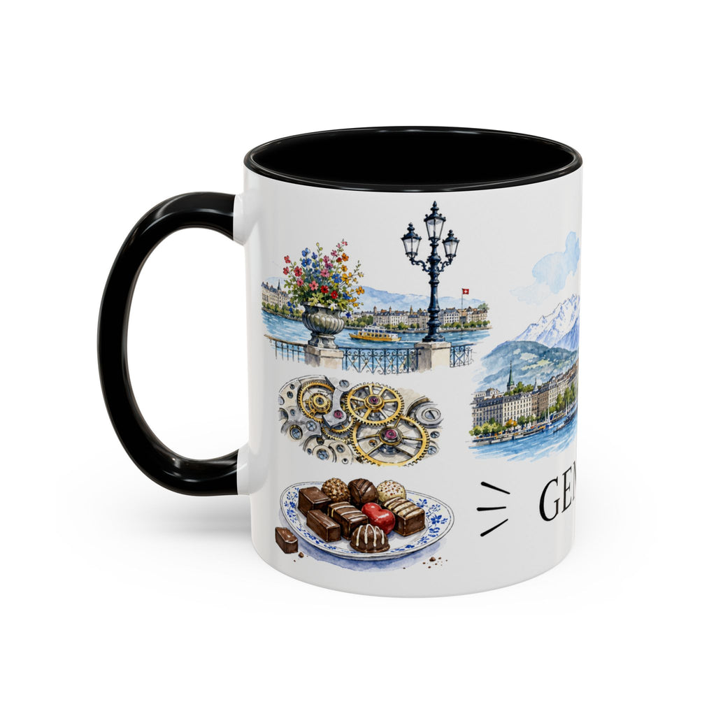 Geneva Illustrated Travel Mug | City Souvenir Accent Coffee Mug | 11oz 15oz Ceramic Cup