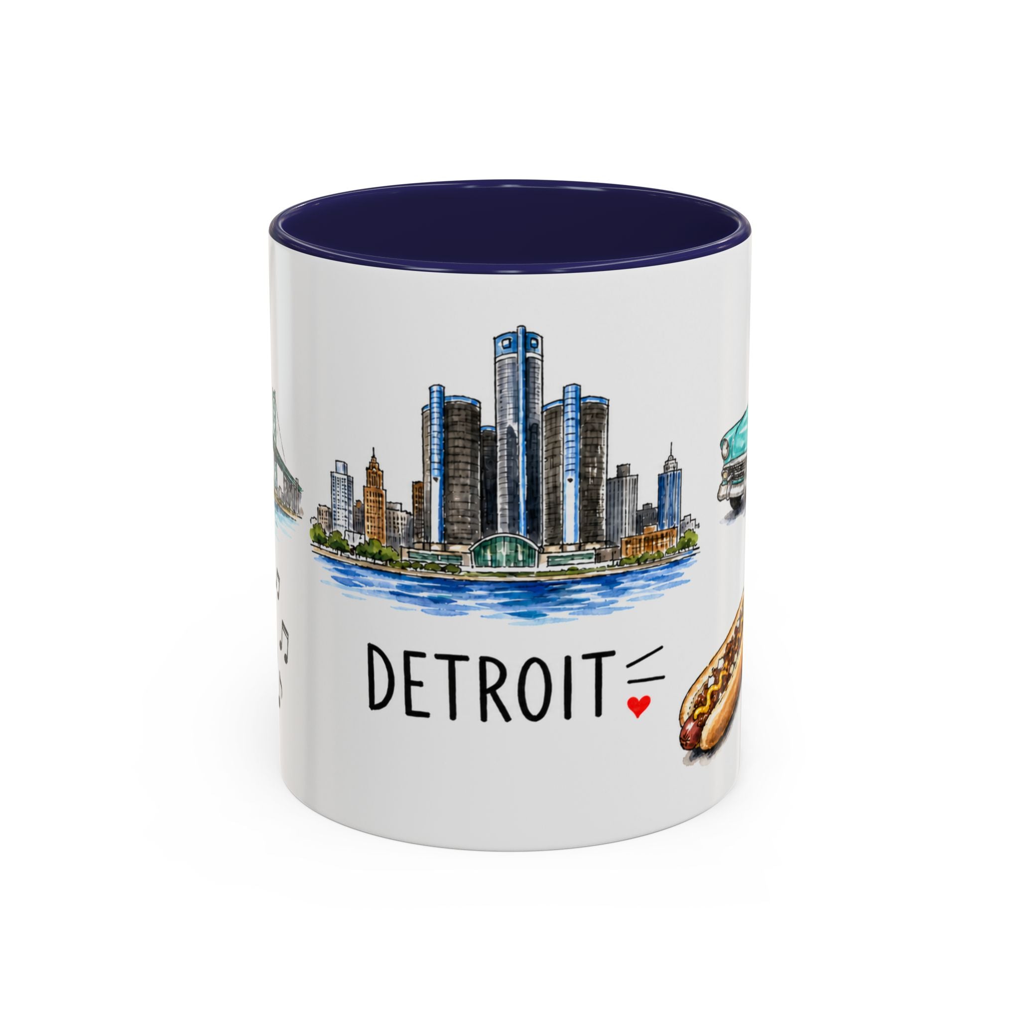 Detroit Illustrated Travel Mug | City Souvenir Accent Coffee Mug | 11oz 15oz Ceramic Cup