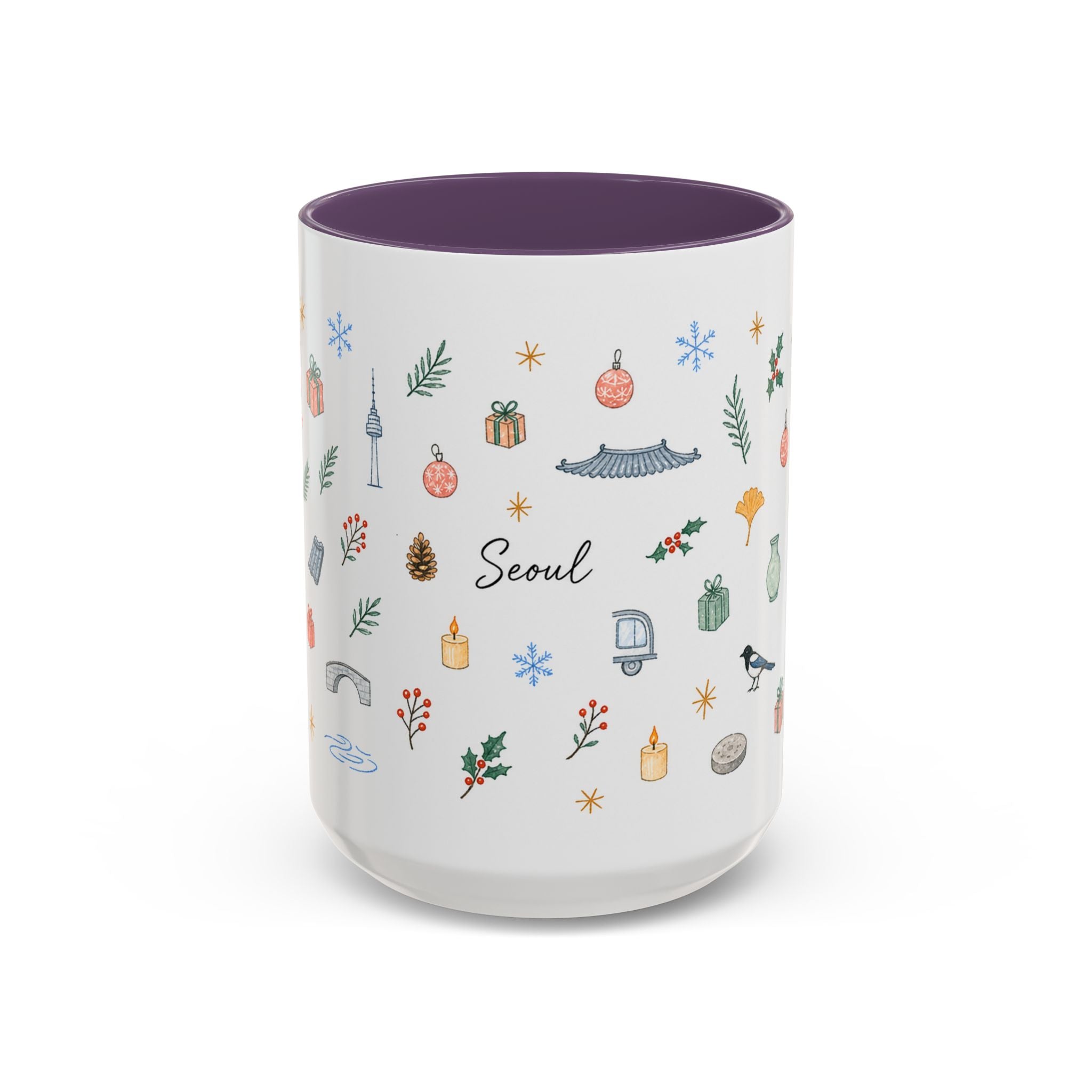Seoul Christmas Mug | Watercolor Travel Souvenir | Holiday Gift | Accent Ceramic Coffee Cup 11oz 15oz