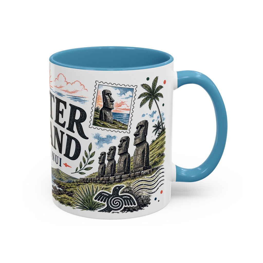 Easter Island Coffee Mug | Travel Destination Souvenir Gift | Accent Color Ceramic 11oz 15oz
