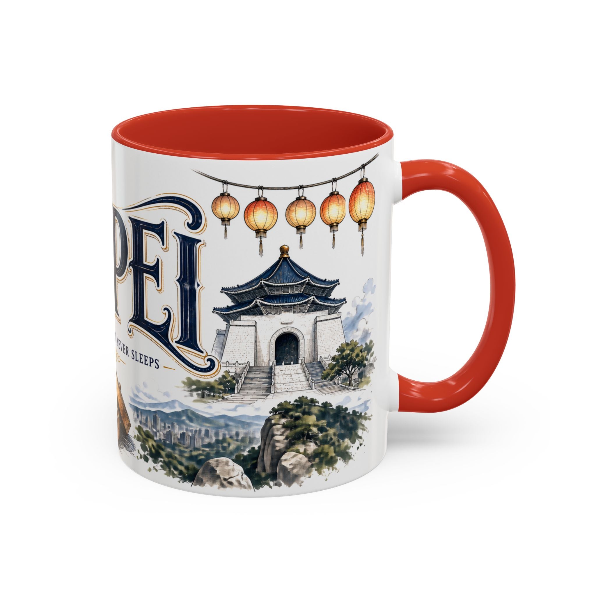 Taipei Coffee Mug | Taiwan Travel Souvenir | Vintage Illustrated City Gift | 11 oz 15 oz Accent Mug