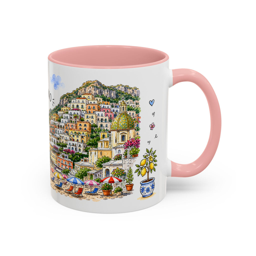 Positano Illustrated Travel Mug | Italy Souvenir Accent Coffee Mug | 11oz 15oz Ceramic Cup