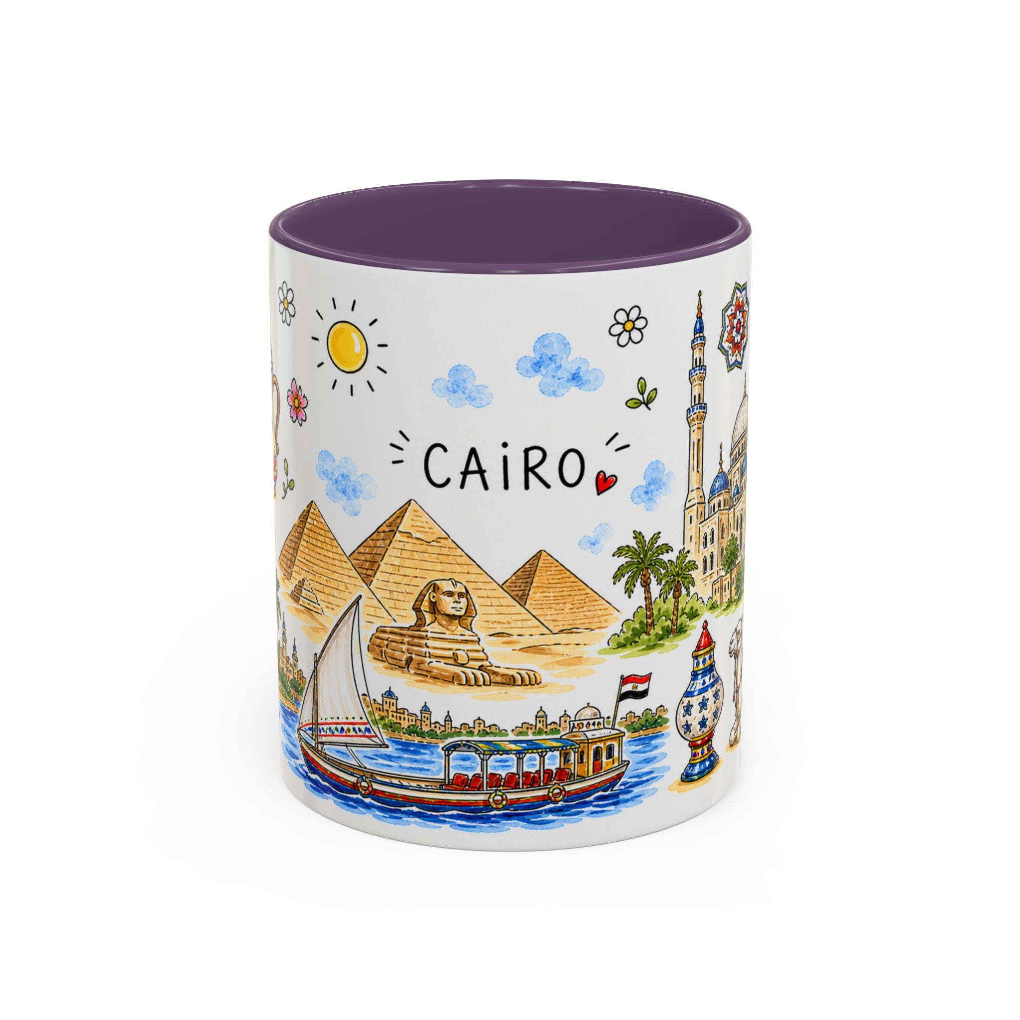 Cairo Illustrated Travel Mug | City Souvenir Accent Coffee Mug | 11oz 15oz Ceramic Cup