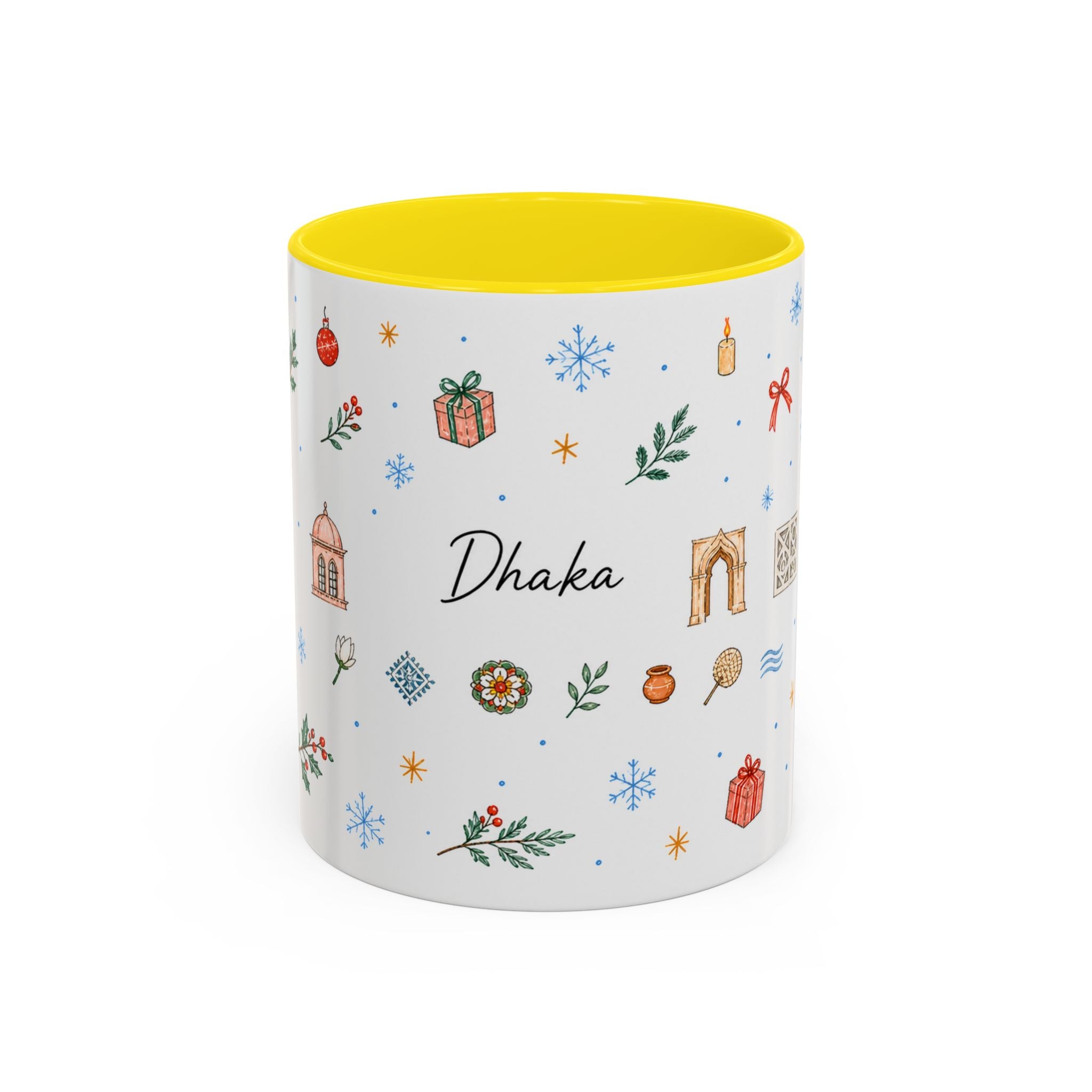 Dhaka Christmas Mug | Watercolor Travel Souvenir | Holiday Gift | Accent Ceramic Coffee Cup 11oz 15oz