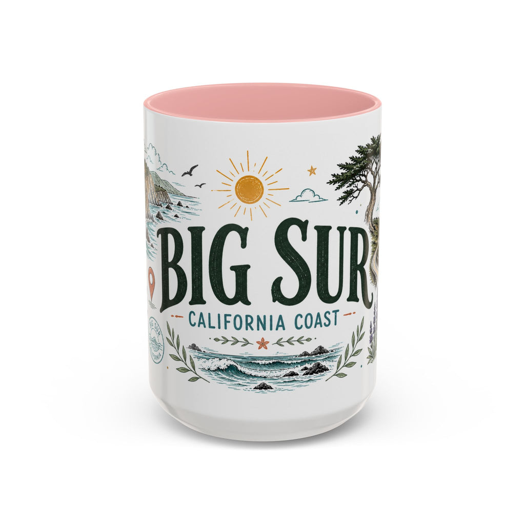 Big Sur Coffee Mug | Travel Destination Souvenir Gift | Accent Color Ceramic 11oz 15oz