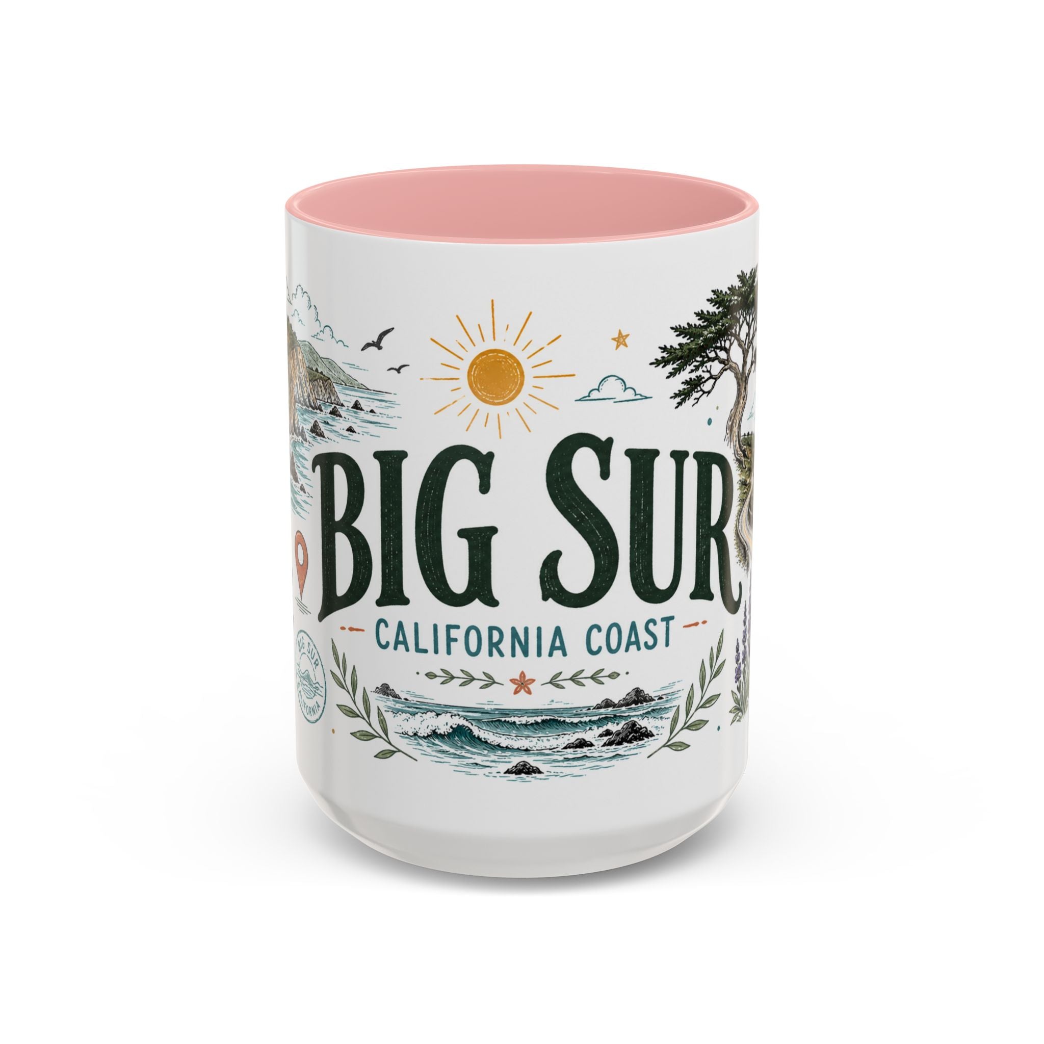 Big Sur Coffee Mug | Travel Destination Souvenir Gift | Accent Color Ceramic 11oz 15oz