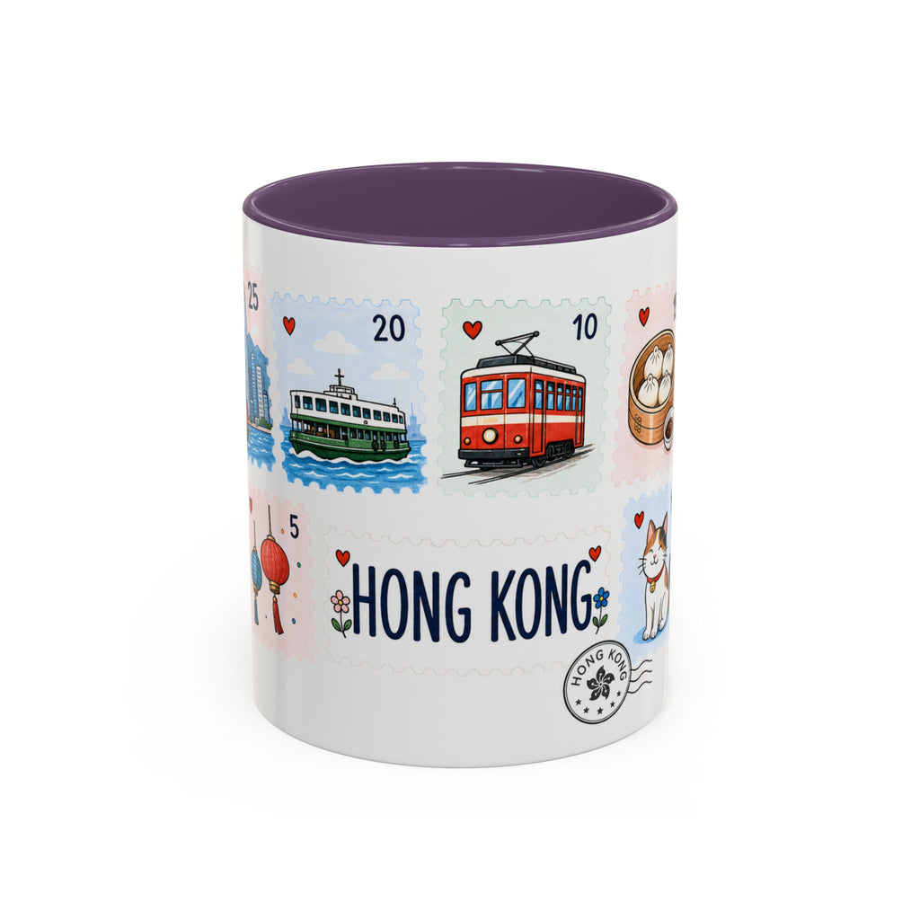 Hong Kong Coffee Mug | Postage Stamp Collage Mug | Travel Souvenir Accent Cup 11oz 15oz