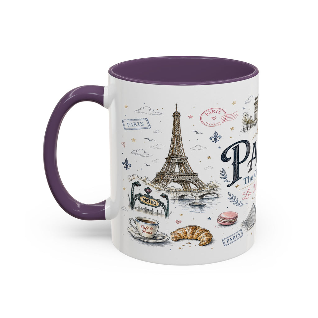 Paris Coffee Mug | France Souvenir Travel Gift | Accent Color Ceramic 11oz 15oz