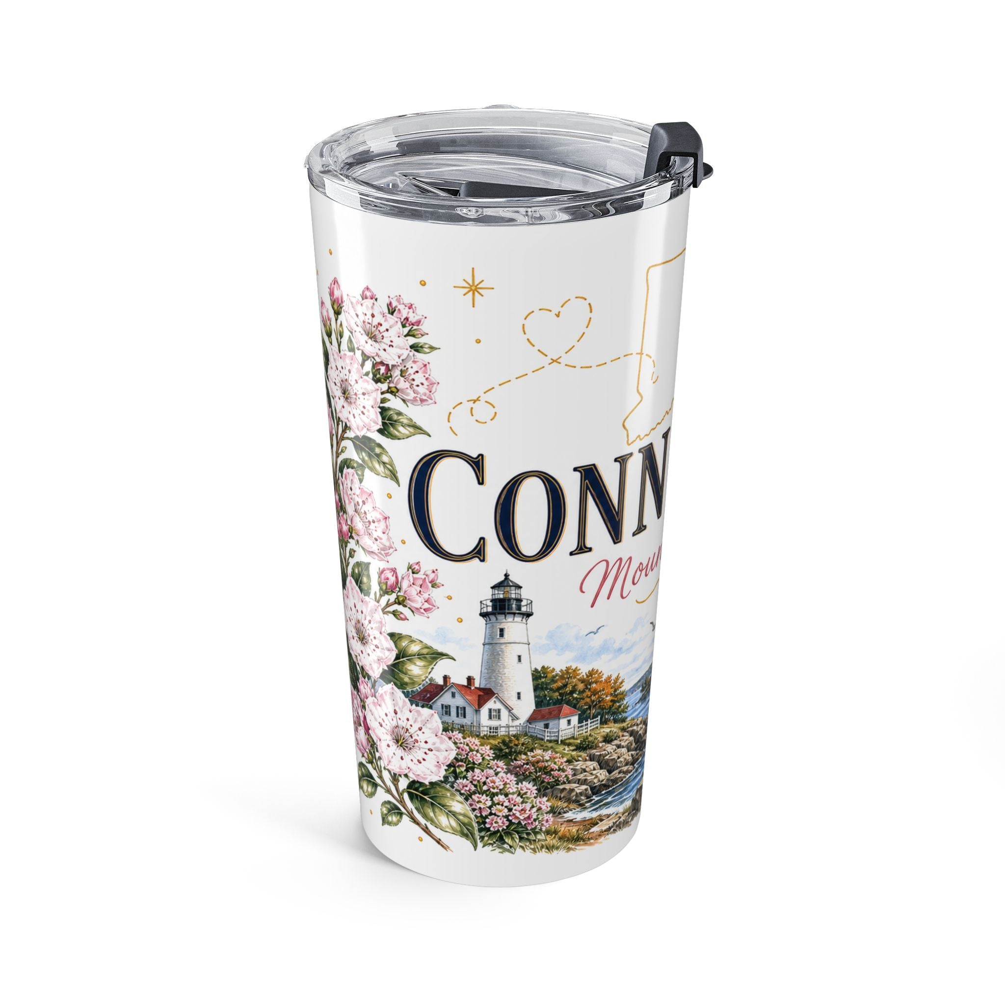 Connecticut State Flower 20oz Tumbler | Mountain Laurel Botanical State Flower Gift | Insulated Stainless Steel Travel Cup