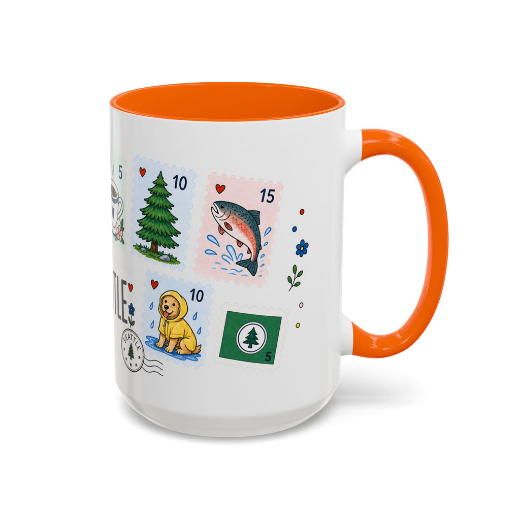 Seattle Coffee Mug | Postage Stamp Collage Mug | Travel Souvenir Accent Cup 11oz 15oz