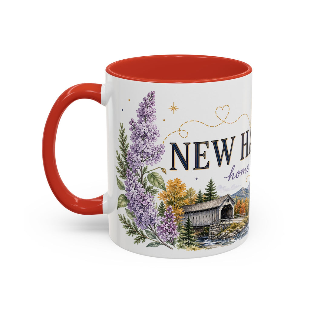 New Hampshire State Map Mug | Botanical Accents, Mountain Landscape Coffee Cup