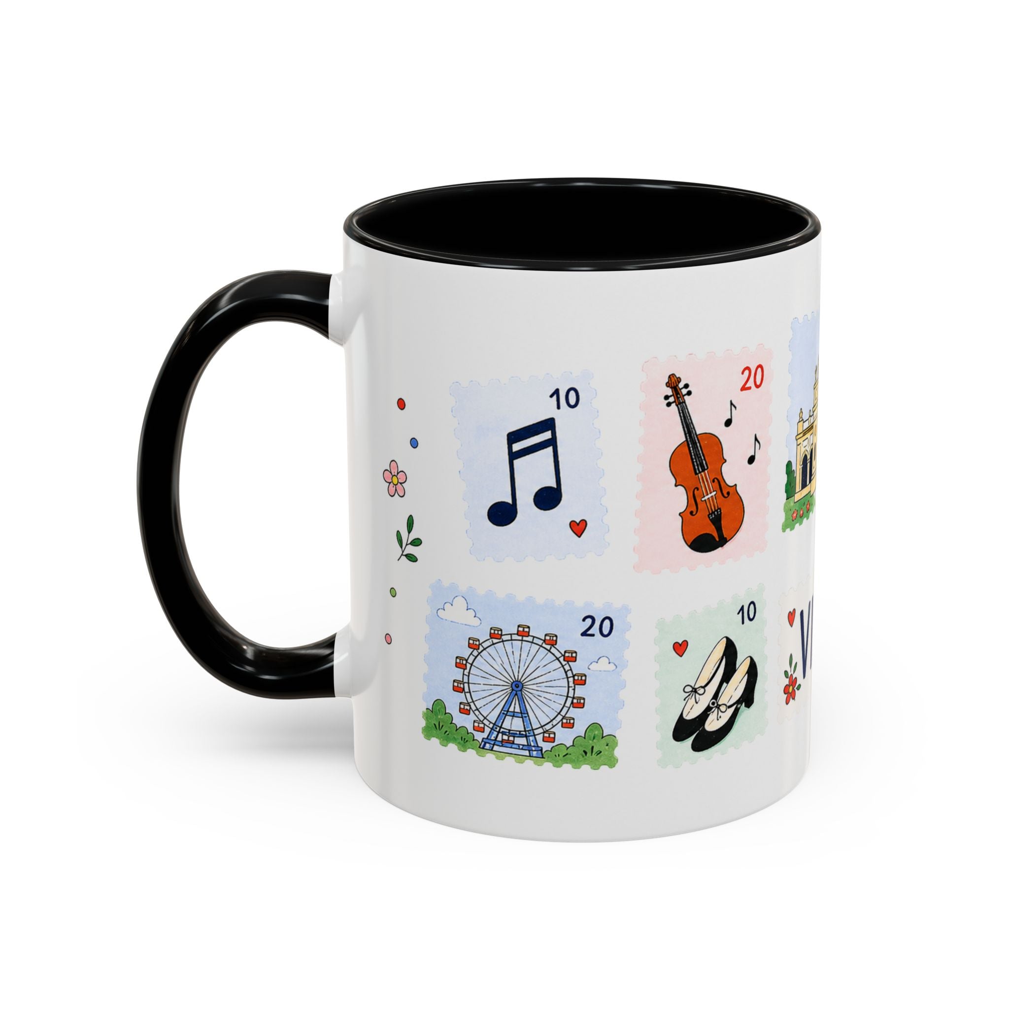 Vienna Coffee Mug | Postage Stamp Collage Mug | Travel Souvenir Accent Cup 11oz 15oz