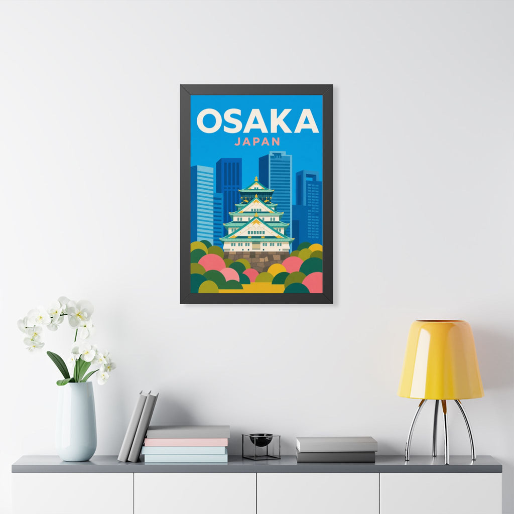 Osaka Japan Framed Poster | Vintage Travel Wall Art | Black Walnut White Frame | 16x24 20x30