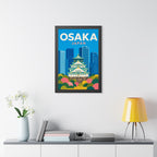 Osaka Japan Framed Poster | Vintage Travel Wall Art | Black Walnut White Frame | 16x24 20x30