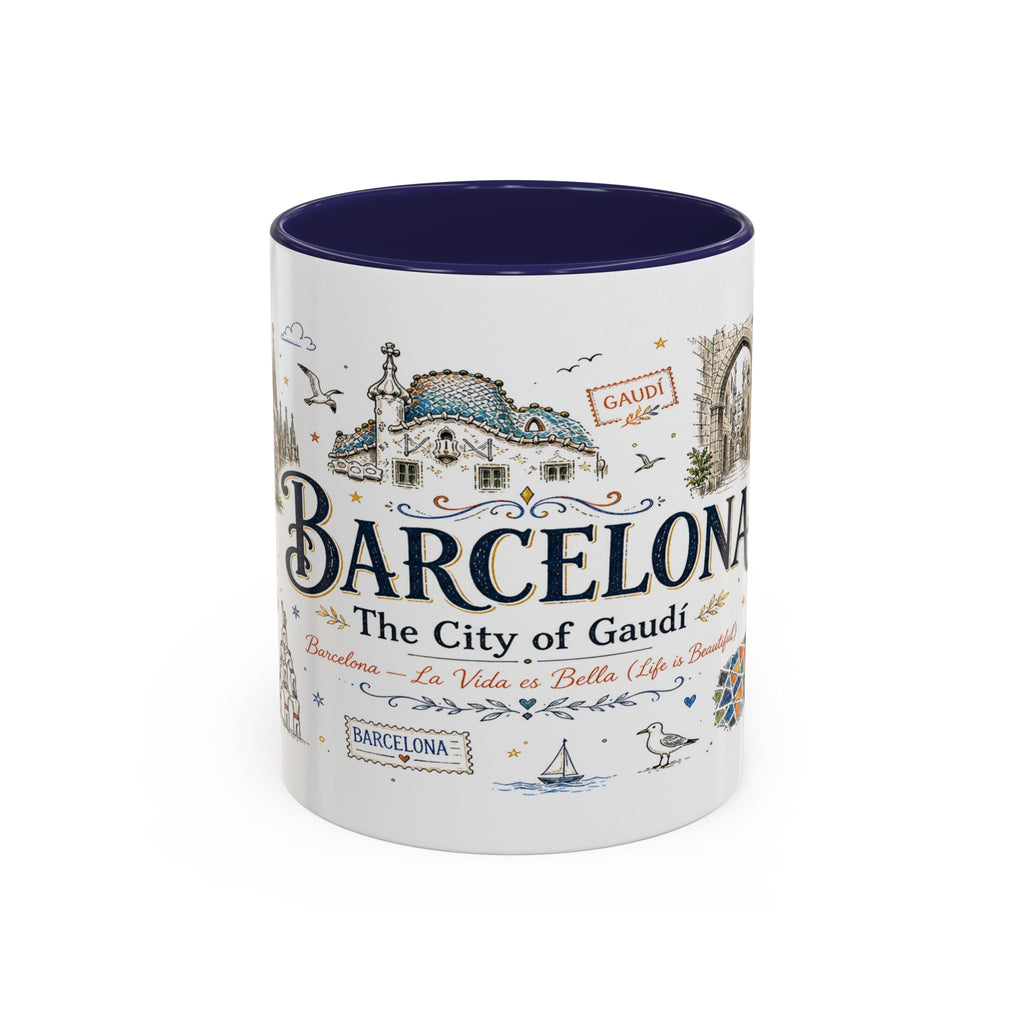Barcelona Coffee Mug | Spain Souvenir Travel Gift | Accent Color Ceramic 11oz 15oz