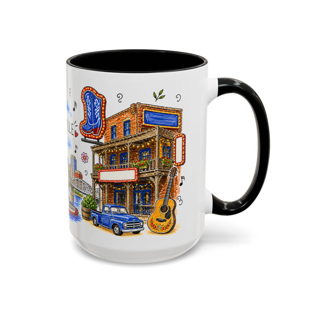 Nashville Illustrated Travel Mug | City Souvenir Accent Coffee Mug | 11oz 15oz Ceramic Cup
