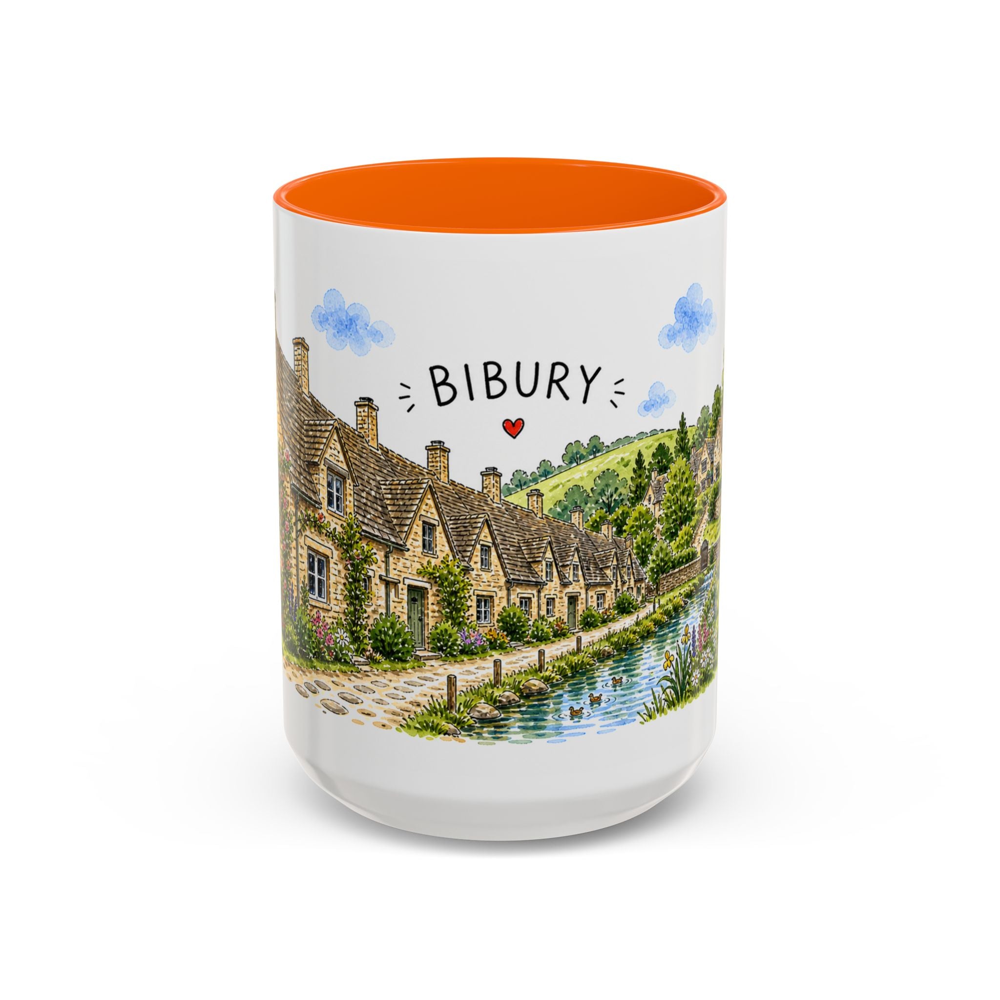 Bibury Illustrated Travel Mug | England Souvenir Accent Coffee Mug | 11oz 15oz Ceramic Cup