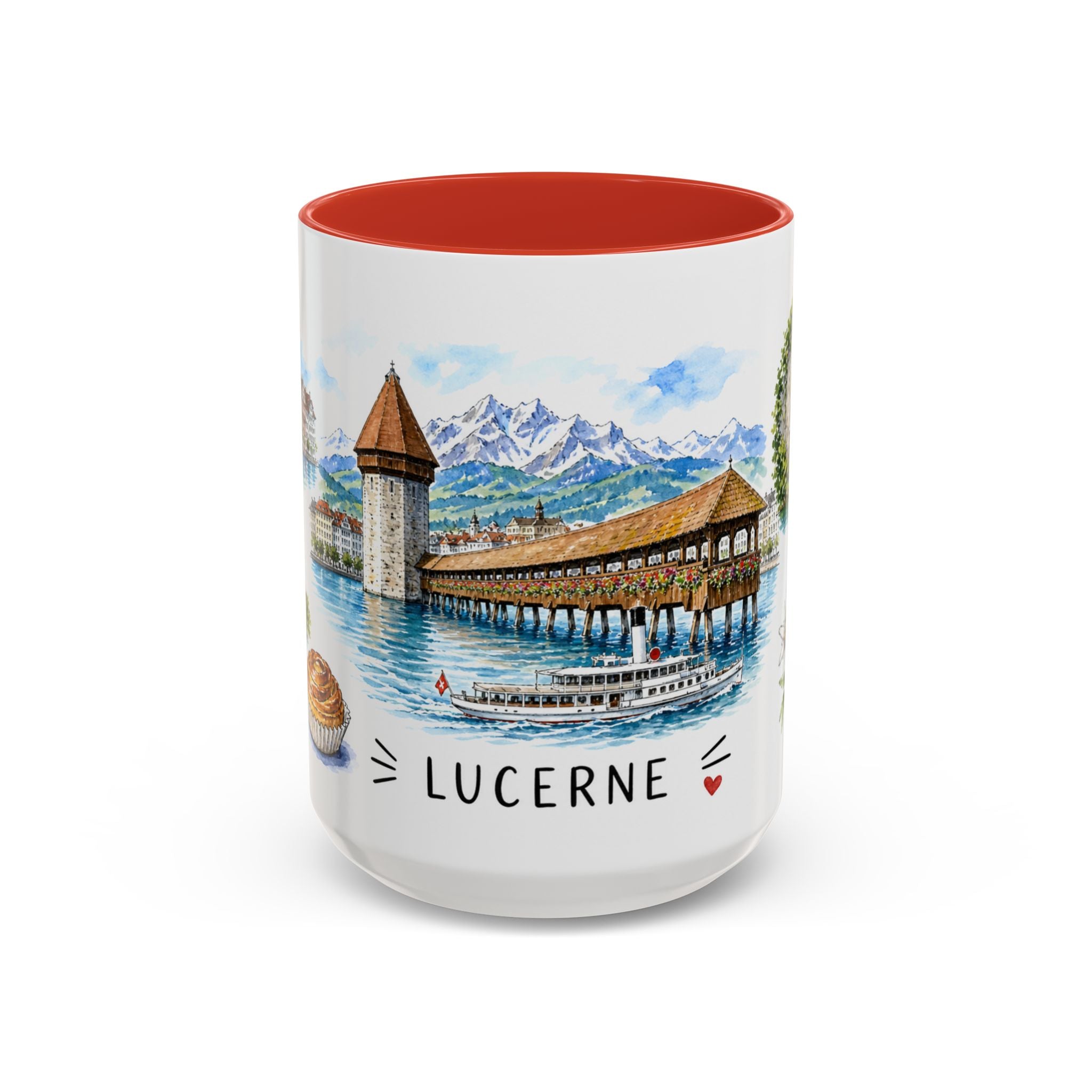 Lucerne Illustrated Travel Mug | City Souvenir Accent Coffee Mug | 11oz 15oz Ceramic Cup