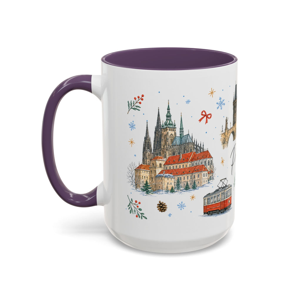 Prague Christmas Mug | Watercolor Travel Souvenir | Holiday Gift | Accent Ceramic Coffee Cup 11oz 15oz