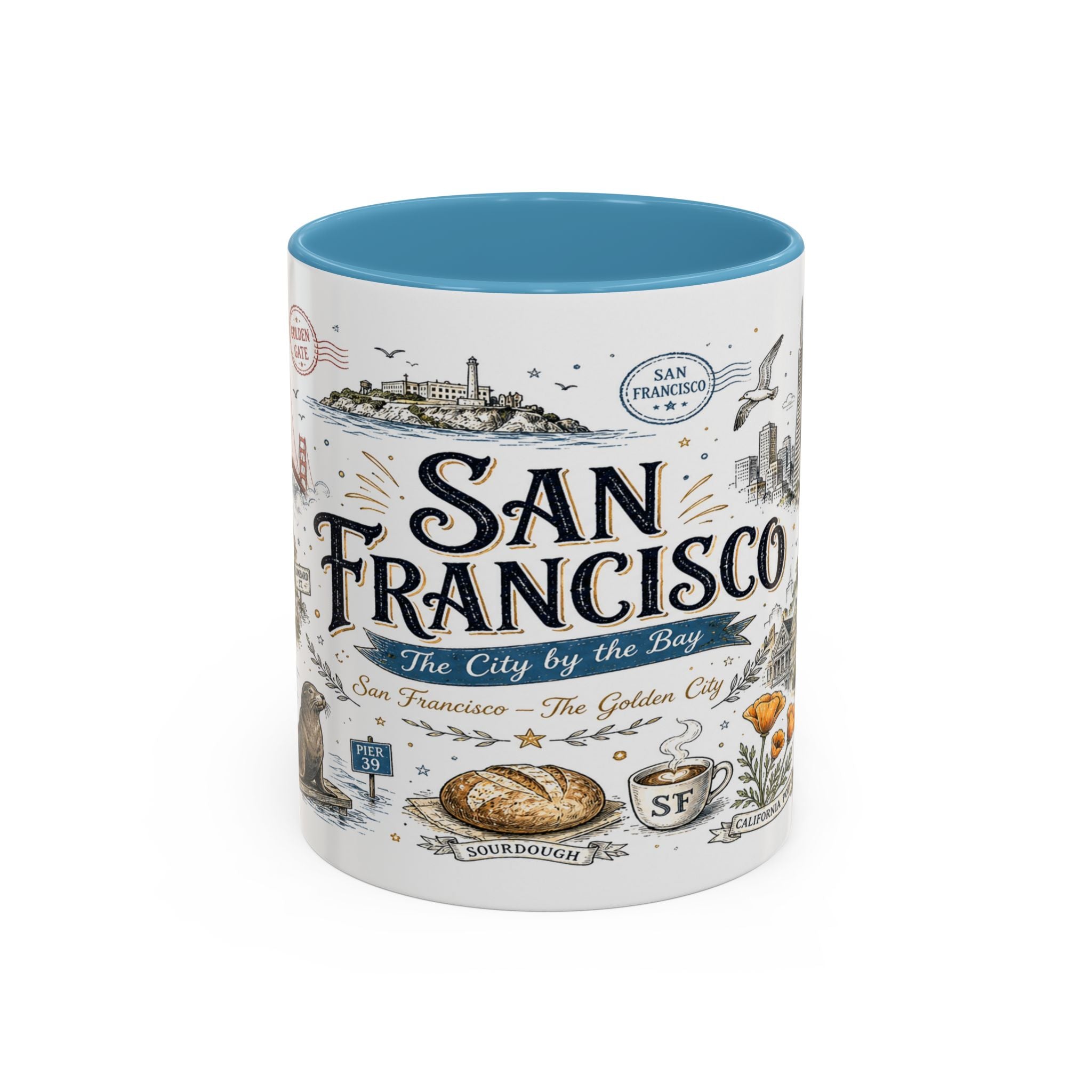 San Francisco Coffee Mug | California Souvenir Travel Gift | Accent Color Ceramic 11oz 15oz
