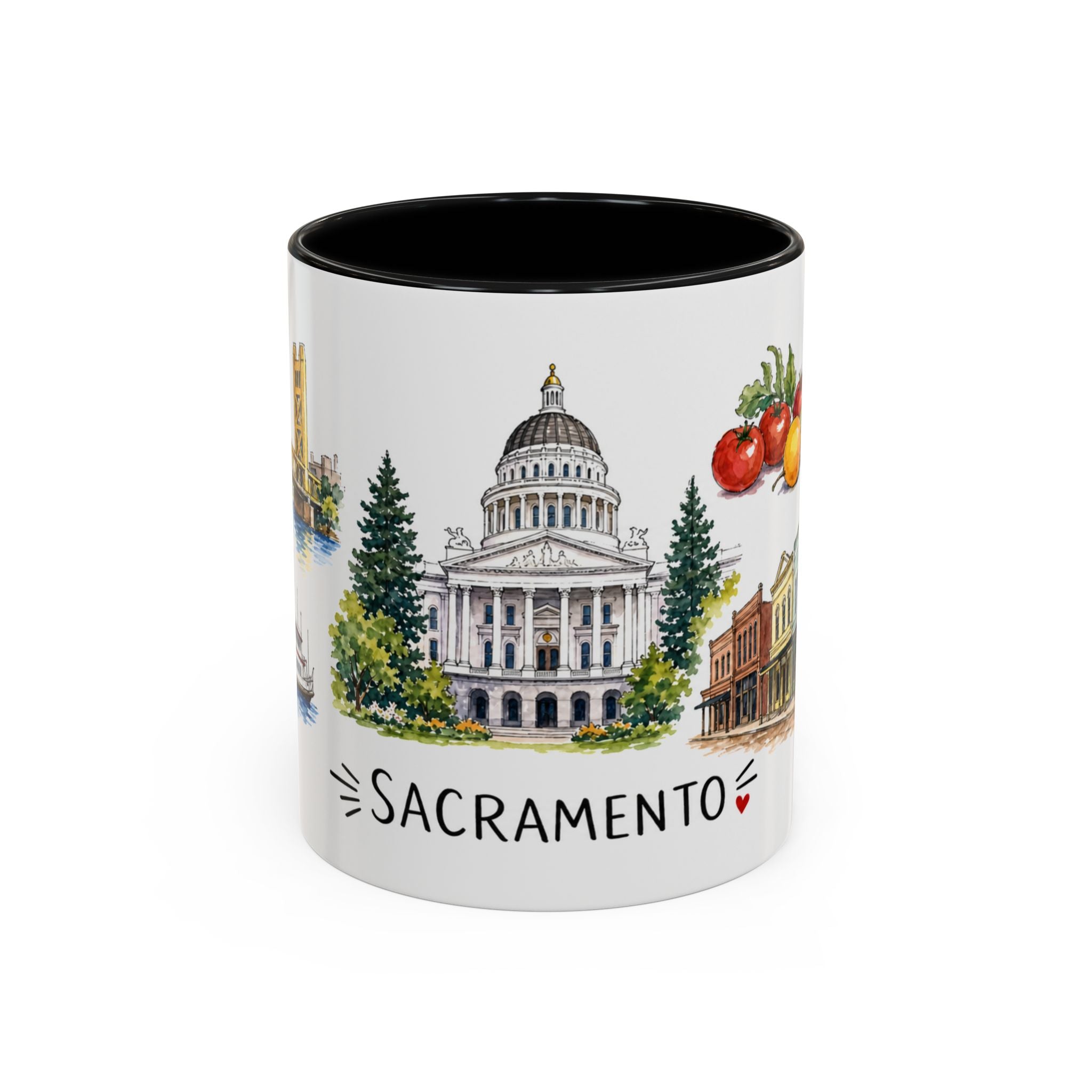 Sacramento Illustrated Travel Mug | City Souvenir Accent Coffee Mug | 11oz 15oz Ceramic Cup