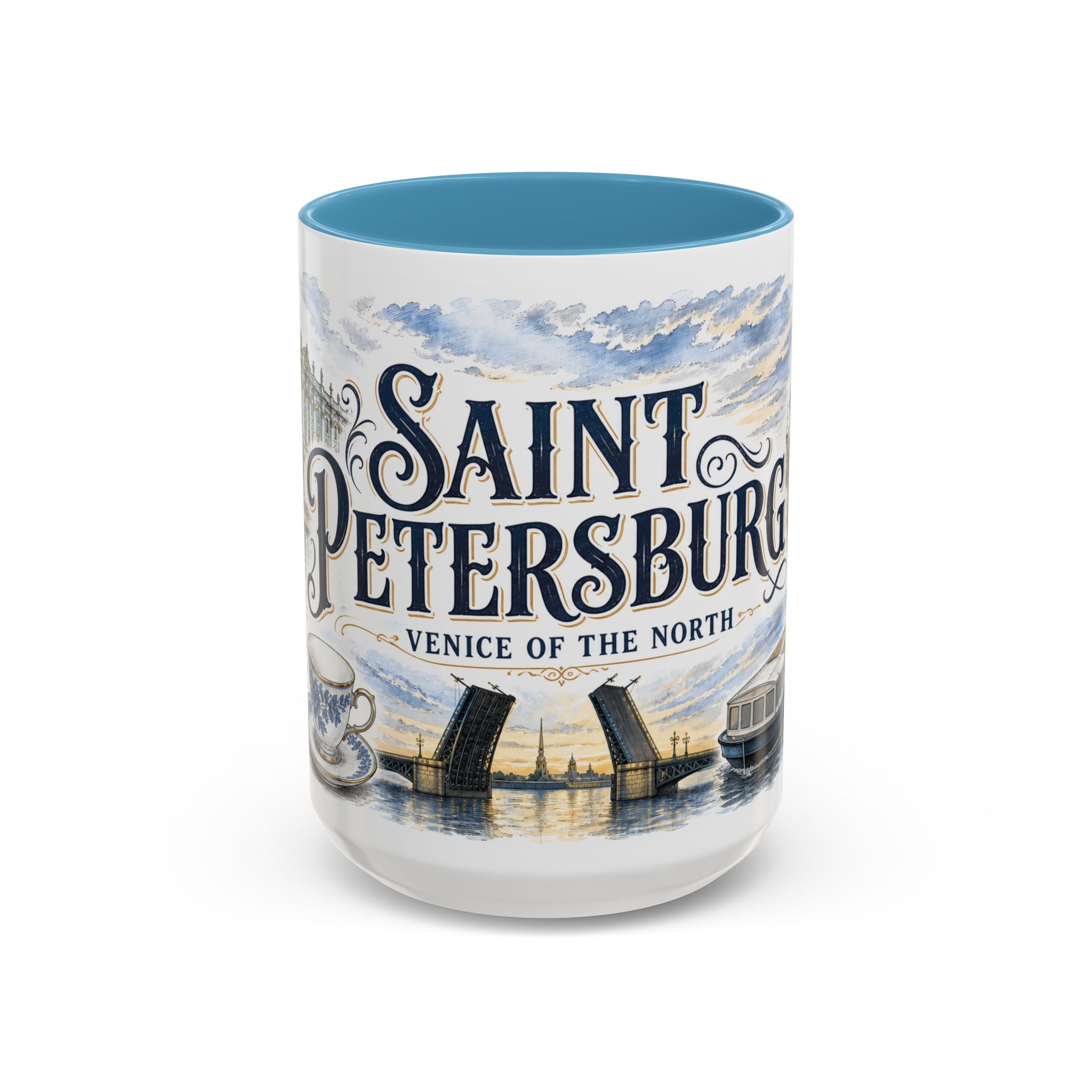 Saint Petersburg Coffee Mug | Russia Travel Souvenir | Vintage Illustrated City Gift | 11 oz 15 oz Accent Mug