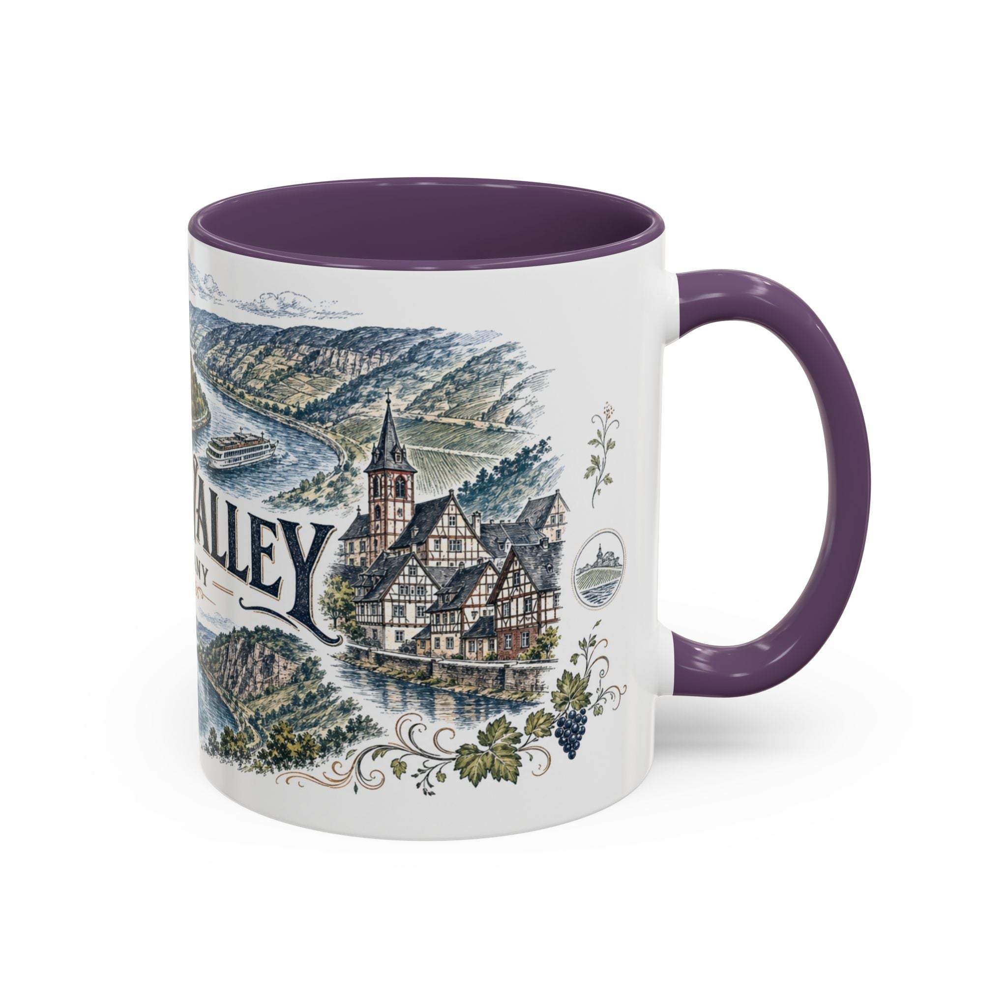 Rhine Valley Mug, Germany Travel Souvenir, Bucket List Gift, Accent Ceramic Coffee Mug 11oz 15oz