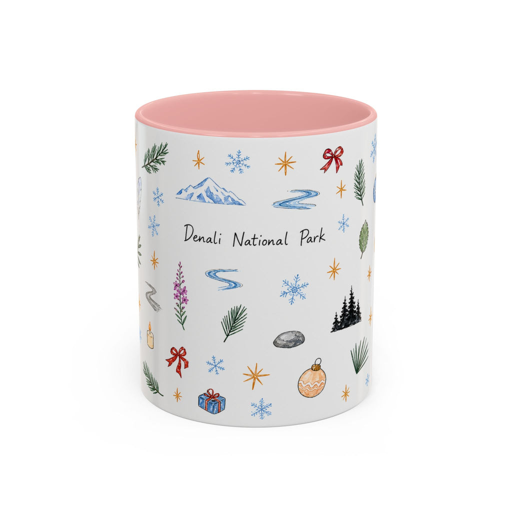 Denali National Park Christmas Mug | Watercolor Travel Souvenir | Holiday Gift | Accent Ceramic Coffee Cup 11oz 15oz