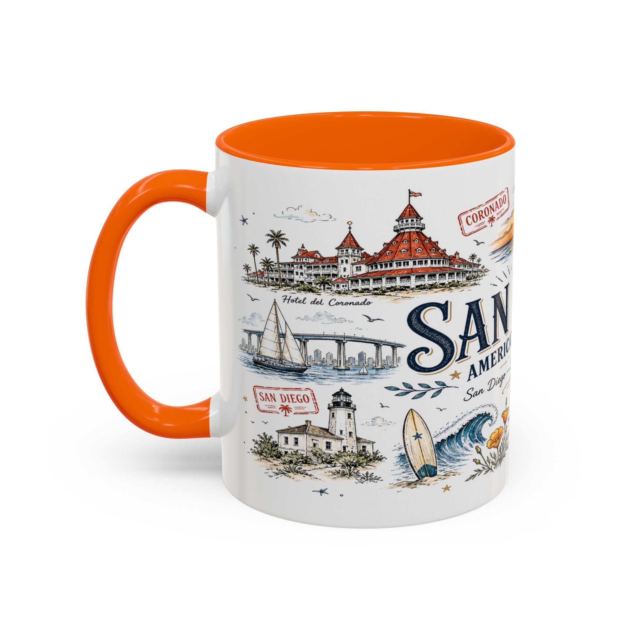 San Diego Coffee Mug | California Souvenir City Gift | Accent Color Ceramic 11oz 15oz