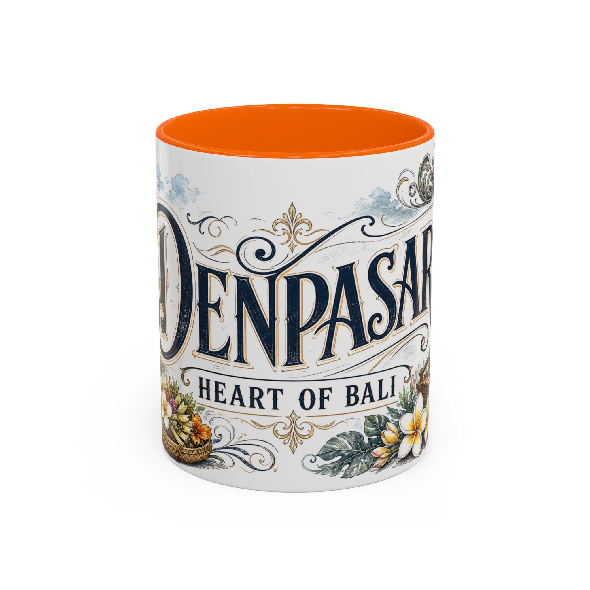 Denpasar Coffee Mug | Indonesia Travel Souvenir | Vintage Illustrated City Gift | 11 oz 15 oz Accent Mug
