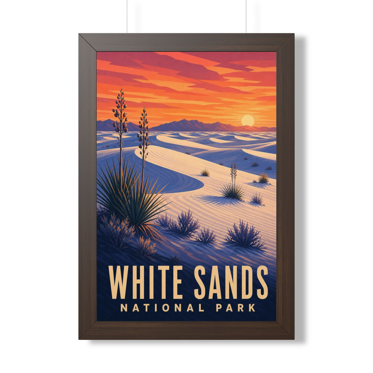 White Sands National Park Framed Poster | Vintage Travel Wall Art | Black Walnut White Frame | 16x24 20x30