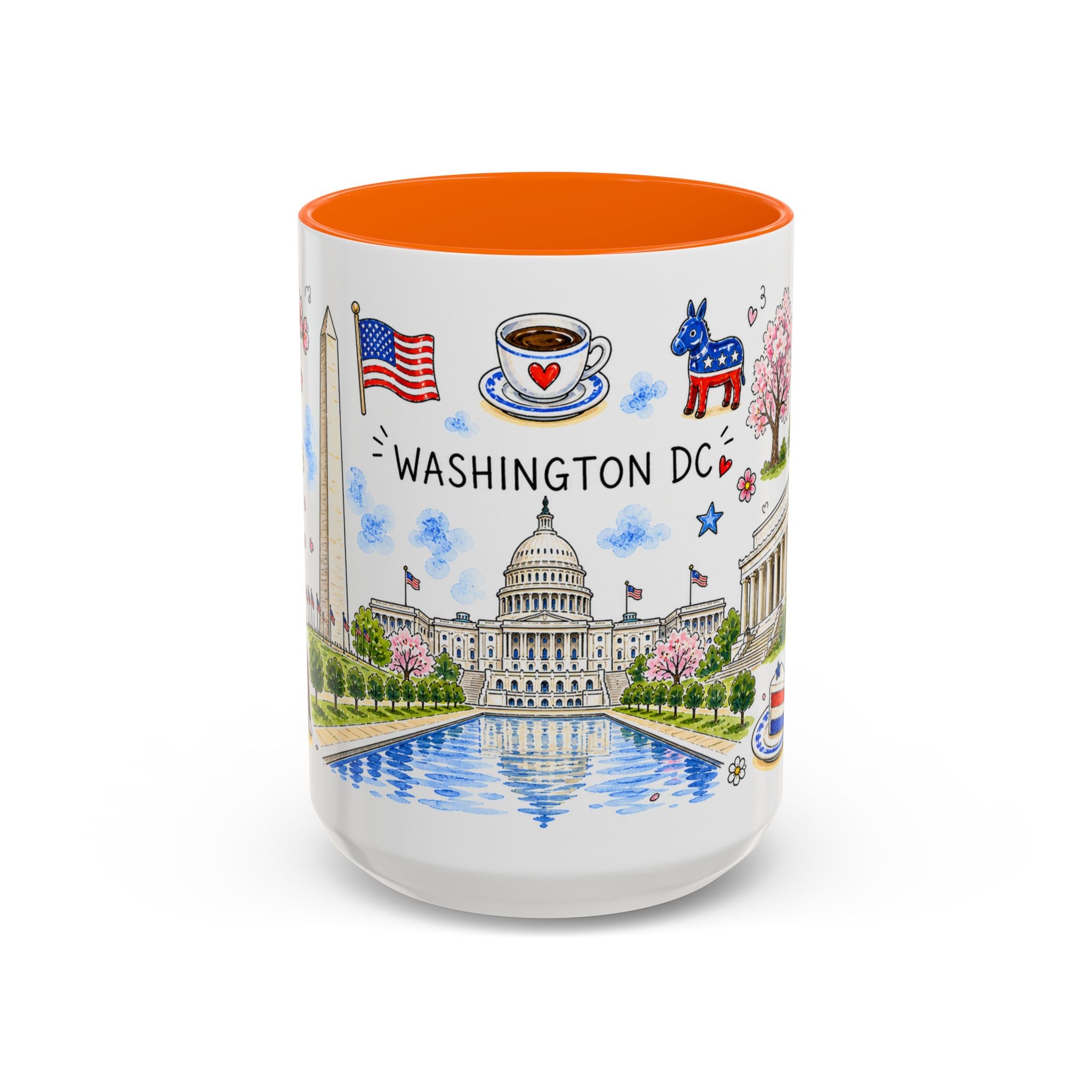 Washington DC Illustrated Travel Mug | City Souvenir Accent Coffee Mug | 11oz 15oz Ceramic Cup