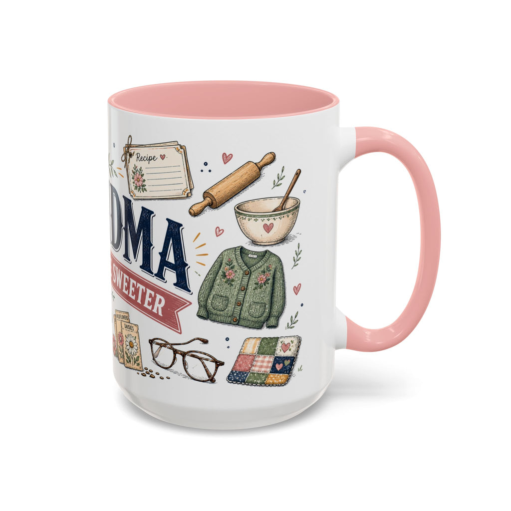 Grandma Makes Life Sweeter Coffee Mug | Gift From Grandkids | Accent Color Ceramic 11oz 15oz