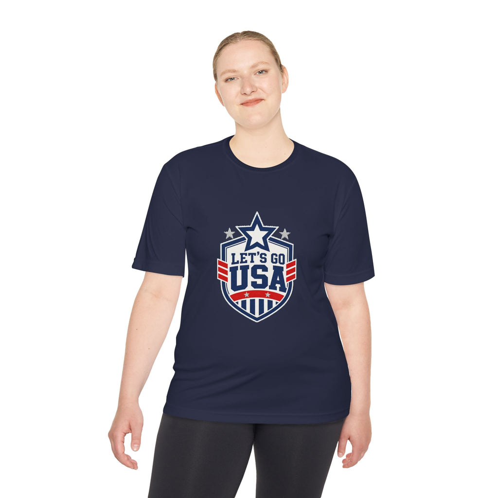 United States Soccer T Shirt, Let's Go USA Fan Tee, Moisture Wicking Sport Shirt
