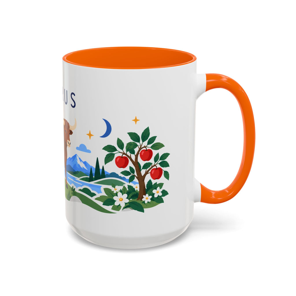Taurus Zodiac Coffee Mug | Bull and Rose Design | Astrology Birthday Gift | 11 oz 15 oz Ceramic Accent Mug