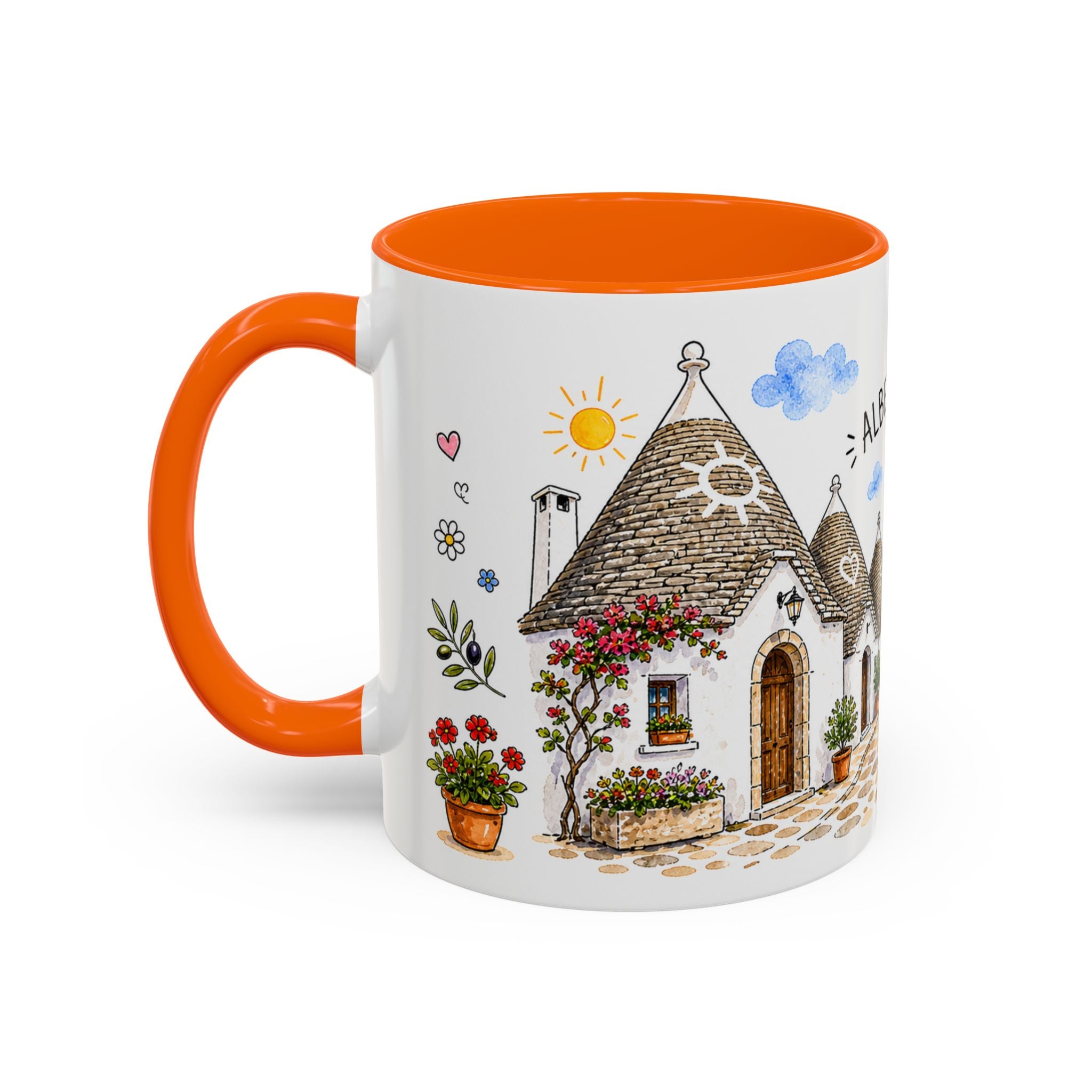 Alberobello Illustrated Travel Mug | Italy Souvenir Accent Coffee Mug | 11oz 15oz Ceramic Cup