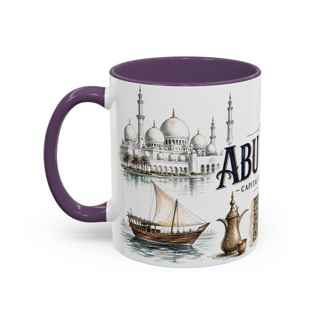 Abu Dhabi Coffee Mug | United Arab Emirates Travel Souvenir | Vintage Illustrated City Gift | 11 oz 15 oz Accent Mug