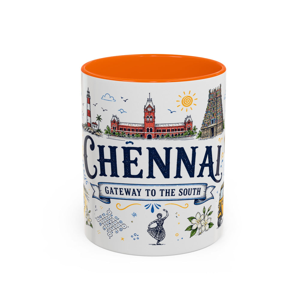 Chennai Coffee Mug | India Souvenir Travel Gift | Accent Color Ceramic 11oz 15oz