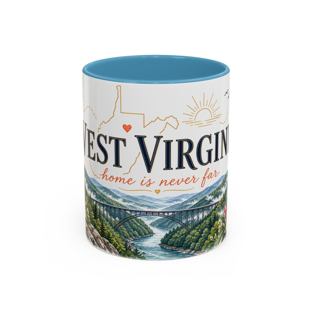 West Virginia State Map Mug | Appalachian Bridge, Rhododendron Accent Coffee Cup